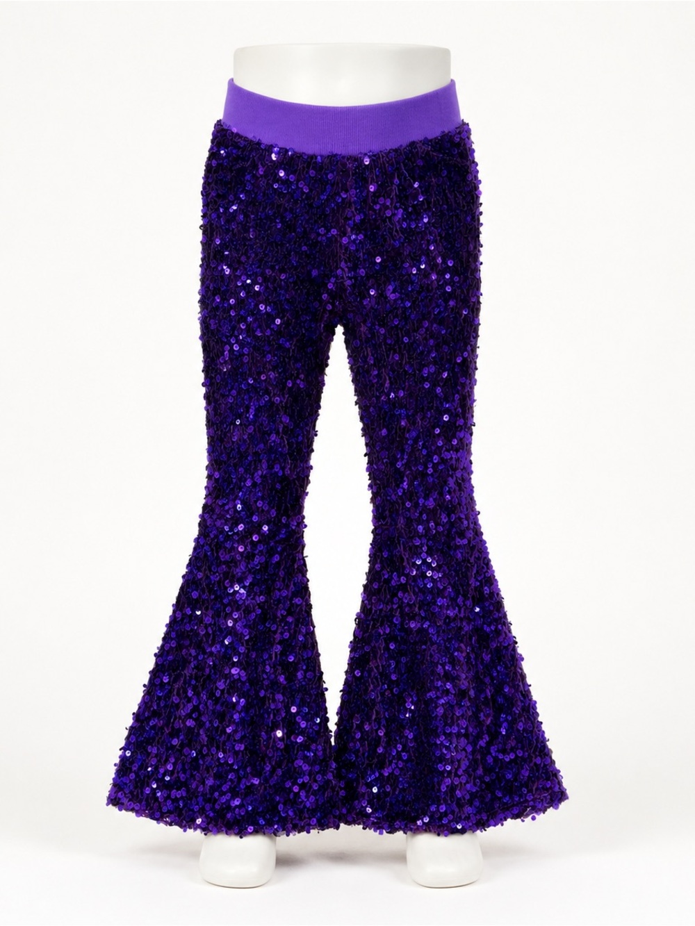 Girls Purple Sequin Bell Bottom Pants 5-6T Selena Cosplay Disco